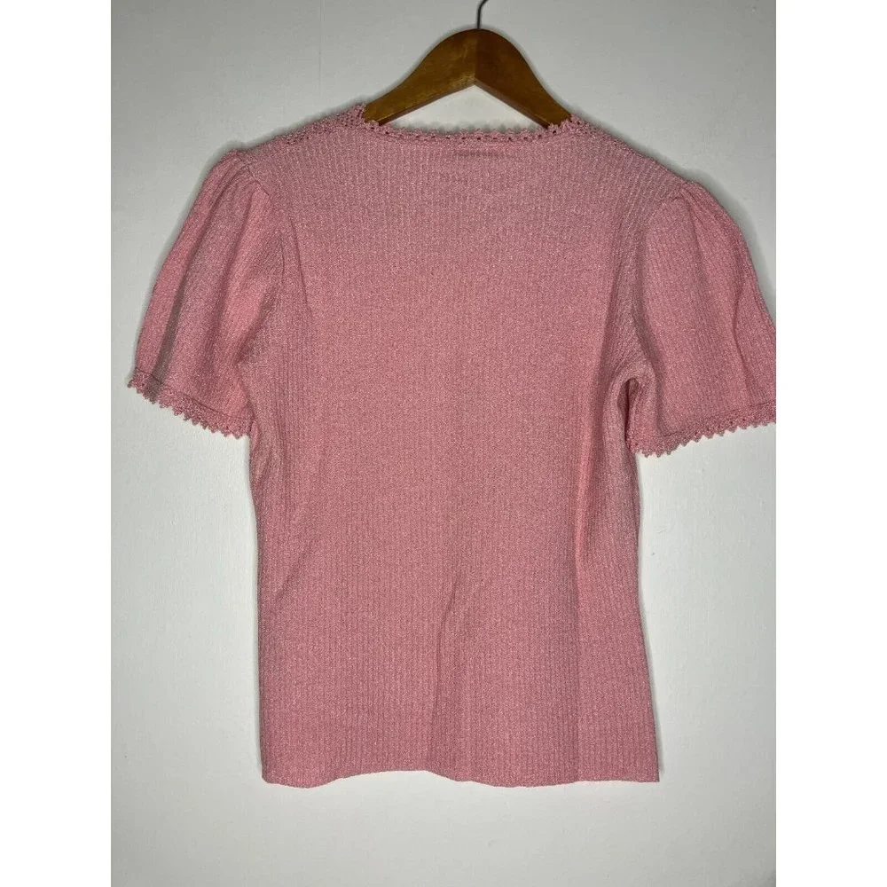 Vintage 70's Women's Medium Small Keneth Knits Pink Top Shirt - Picture 7 of 9